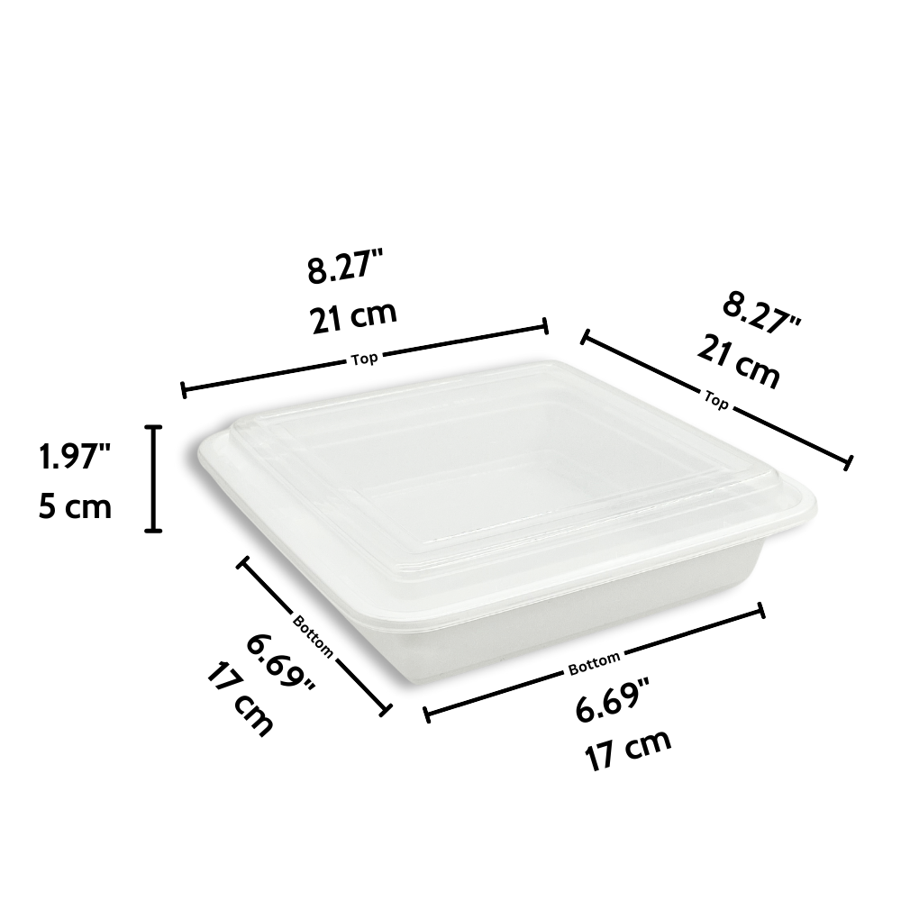 RE-48 | HD 48oz Microwaveable PP White Square Container W/ Lid