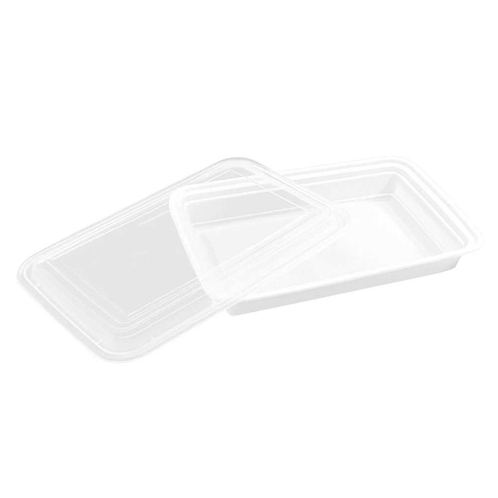 RE-58 | HD 58oz Microwaveable PP White Rectangular Container W/ Lid