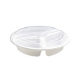 RO-348 | HD 48oz PP White Round Container W/ Lid | 3 Compartment - 150 Sets