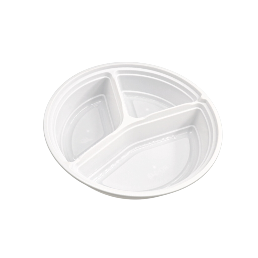 RO-348 | HD 48oz PP White Round Container W/ Lid | 3 Compartment - Base
