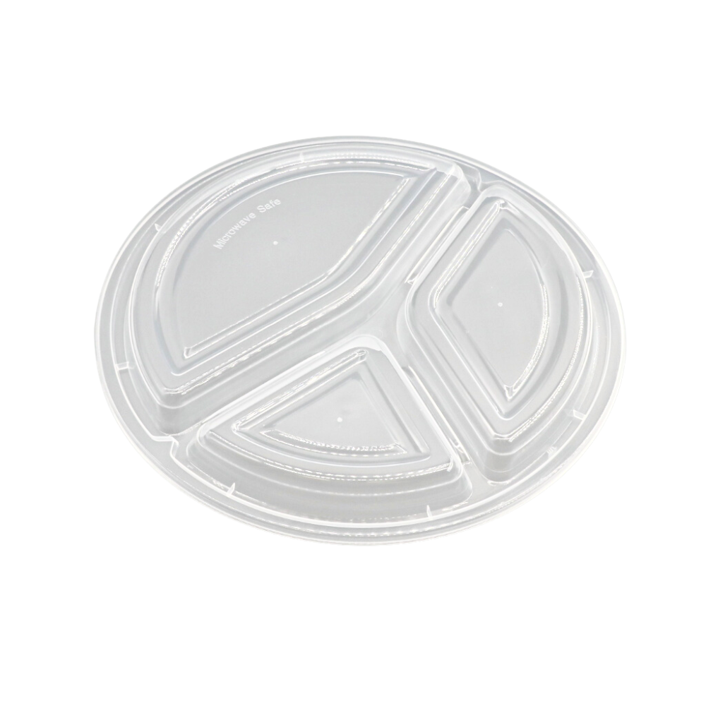 RO-348 | HD 48oz PP White Round Container W/ Lid | 3 Compartment - lid
