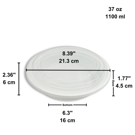 RO-37 | HD 37oz Microwaveable PP White Round Container W/ Lid - size