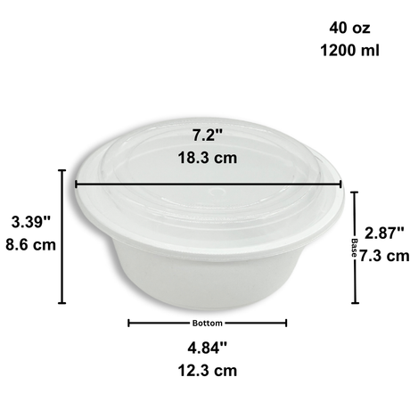 RO-40 | HD 40oz Microwaveable PP White Round Container W/ Vent Lid - size