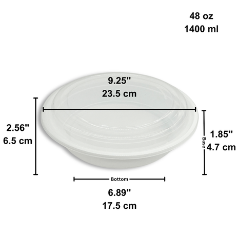 RO-48 | HD 48oz Microwaveable PP White Round Container W/ Lid - size
