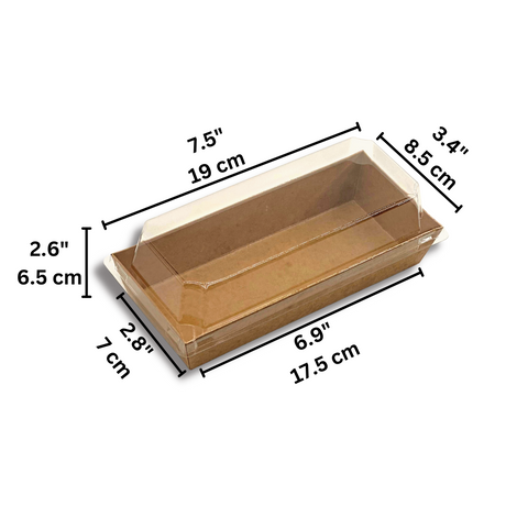 Rectangular Kraft Paper Cake Box W/ PET Lid | 7.5x3.4x2.6" - size