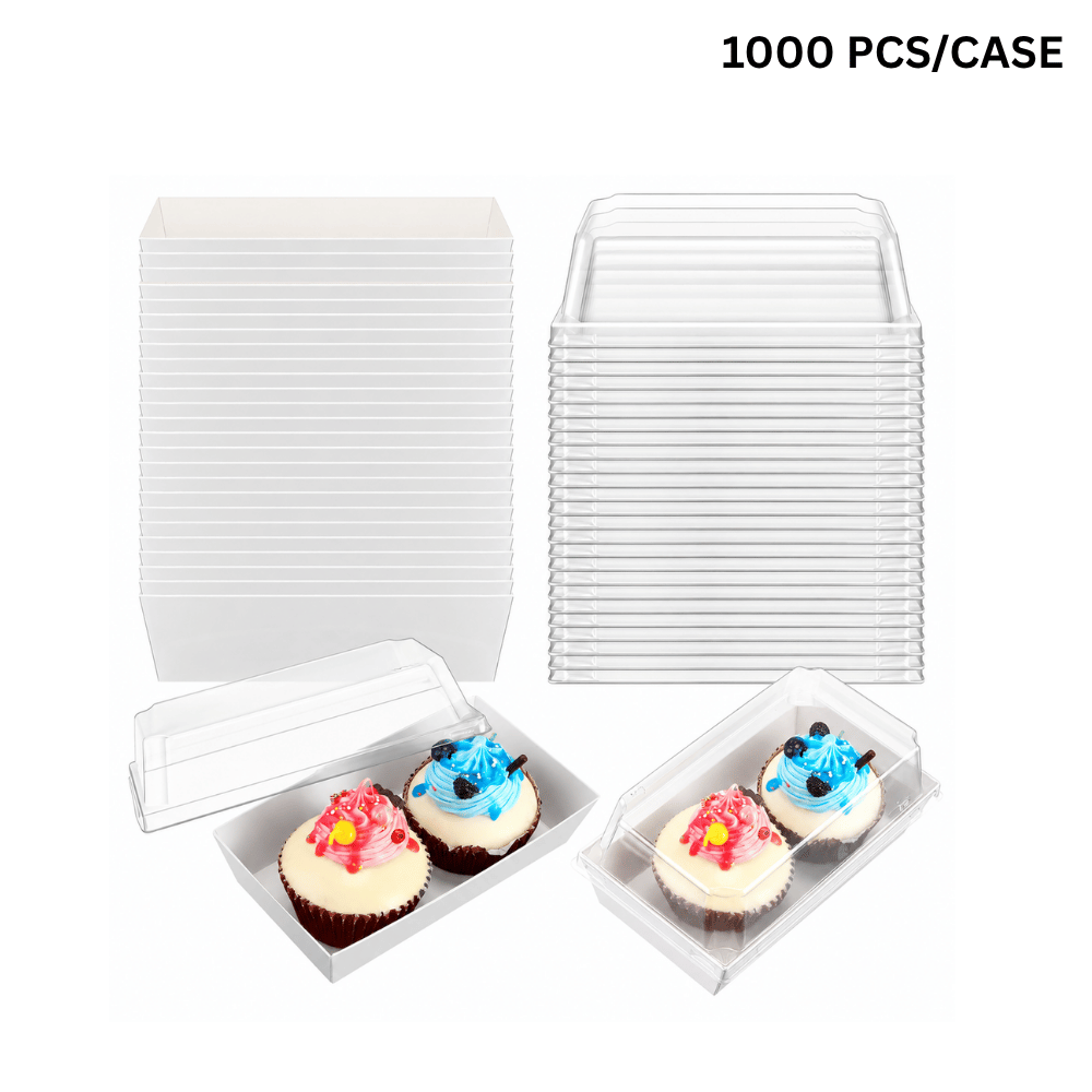 Rectangular White Paper Cake Box W/ PET Lid | 6.1x3.35x2.56" - 1000 pcs