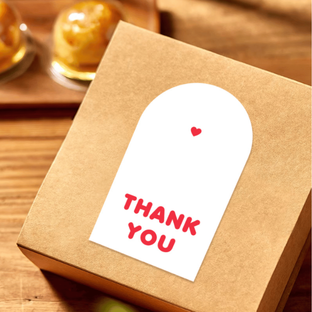 White Arch "Thank You" Seal Stickers | Decorative Labels | 3.54x2.12" - on the box