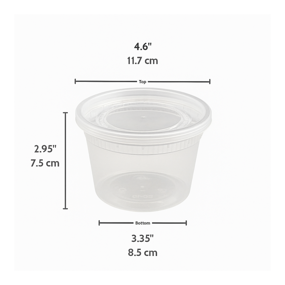 SC-16  HD 16oz Microwaveable PP Heavy Duty Leak-resistant Translucent Deli Container W Lid (No Hole) - size