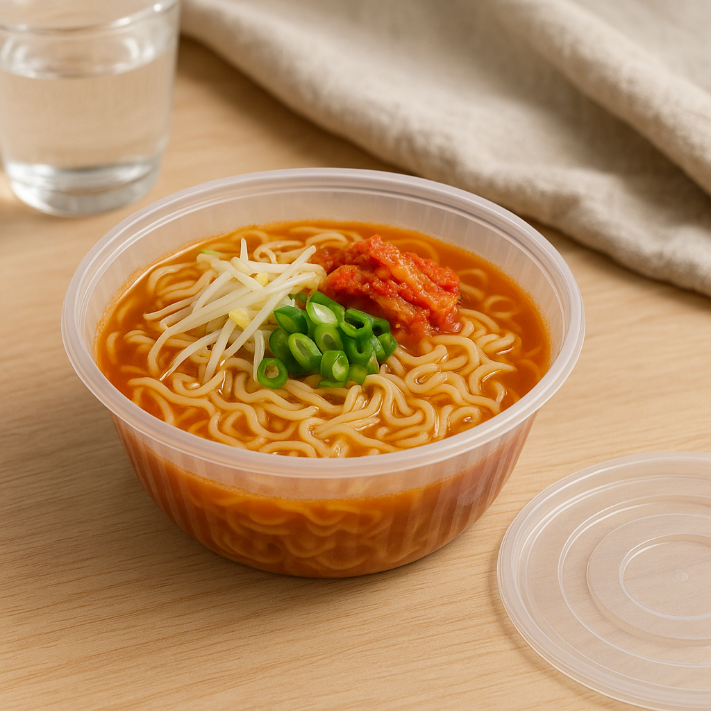 SK-1.2 Base | 40oz PP Clear Round Korean Noodle Bowl (Base Only) with noodles