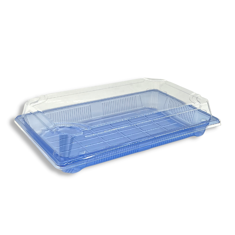SU-1109 PET | Blue Sushi Tray W/ Clear Lid | 9.25x5.71x2" - 400 Sets