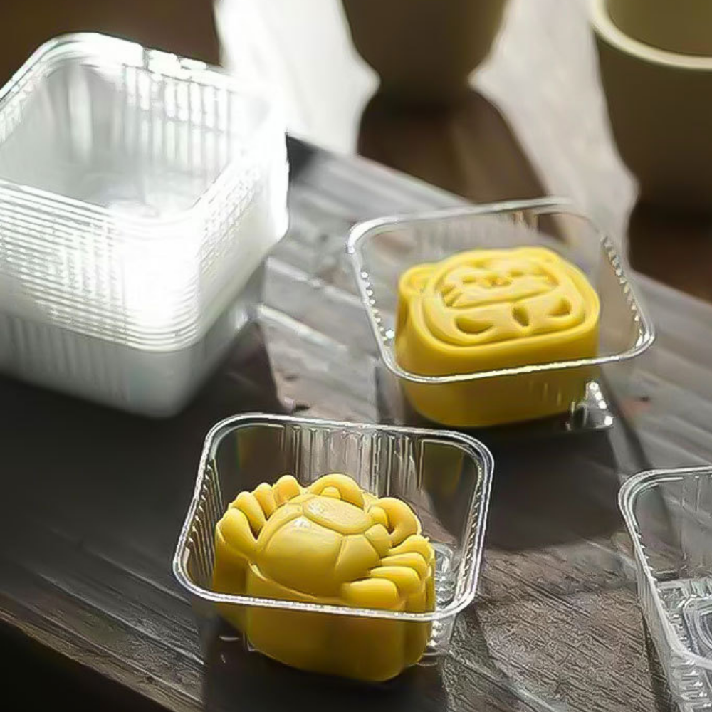 Single Pastry Tray | Clear PET Square 60g Moon Cake Tray | 2.95x2.95x1.18" - 200 Pcs