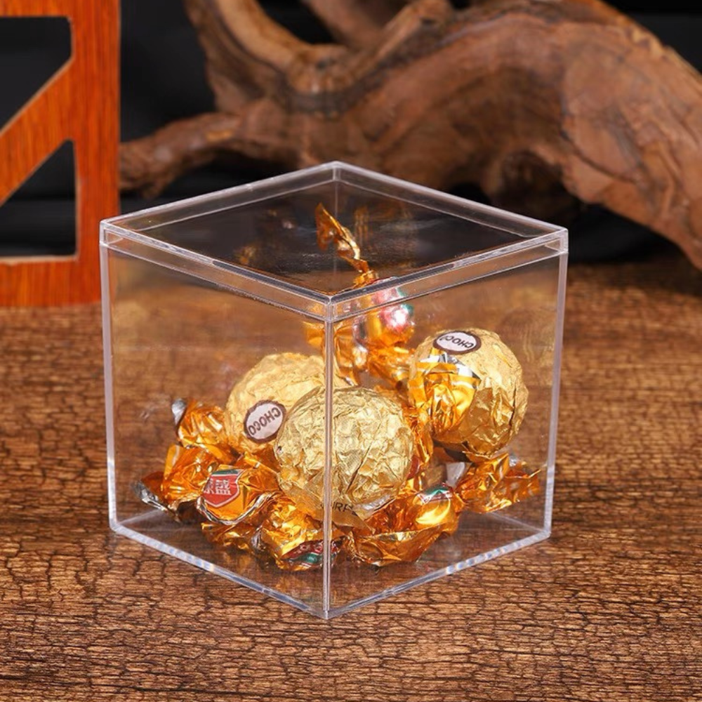 Square Clear Cake Container W/ Lid | 2.36x2.36x2.56"-with chocolate