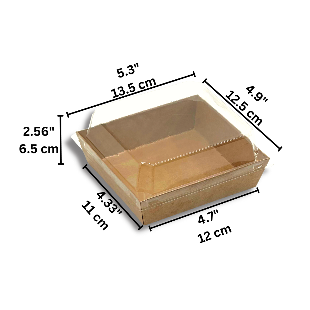 Square Kraft Paper Box W/ PET Lid | 4.7x4.33x2.6" - size