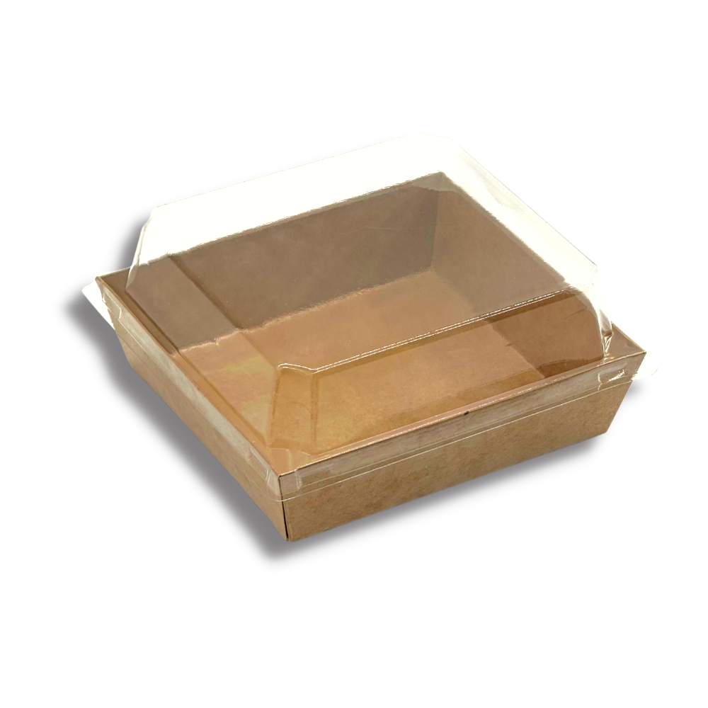 Square Kraft Paper Box With PET Lid | 4.7x4.33x2.6"
