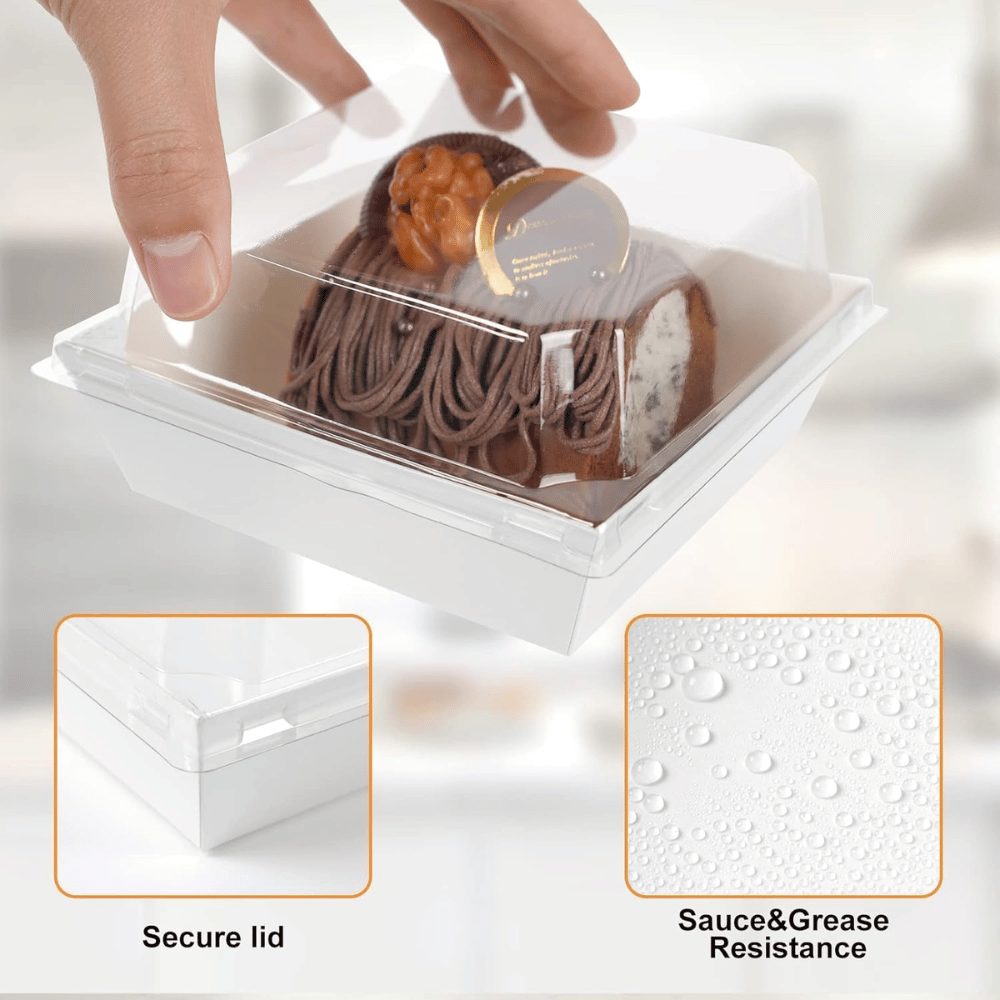 Square White Paper Cake Box W/ PET Lid | 5.5x5.12x2.56" - feature