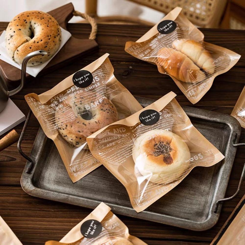 Sweet and Delicious Bakery Bag Clear Front Kraft Pastry Bag | 7x7.4" - with bagal