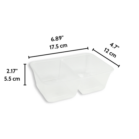 T-750 | 25oz PP Clear Rectangular Container | 2 Compartment (Base Only)