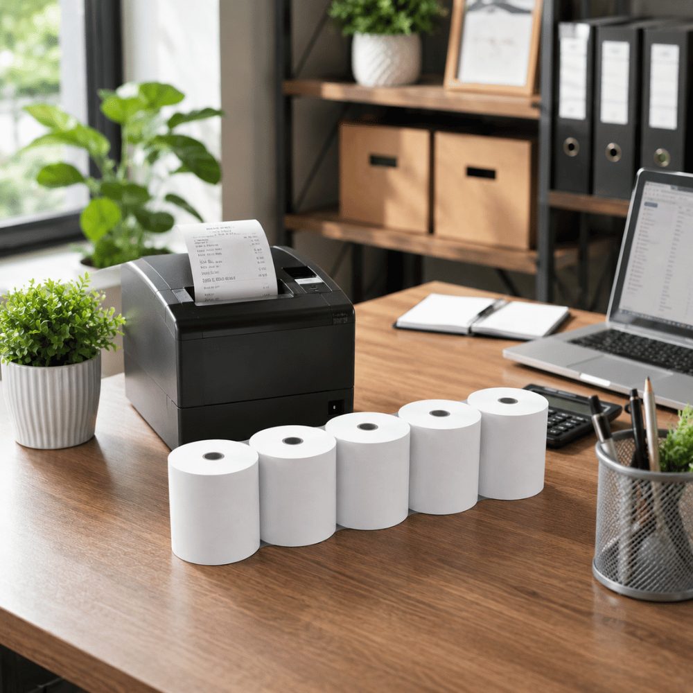 T381220 | 3 1/8" x 220' Thermal Receipt Paper Rolls - WITH MACHINE