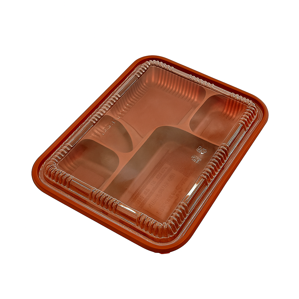 TH566 Base | PP Black Red Rectangular Bento Box | 5 Compartment (Base Only) - 500 Pcs-withlid