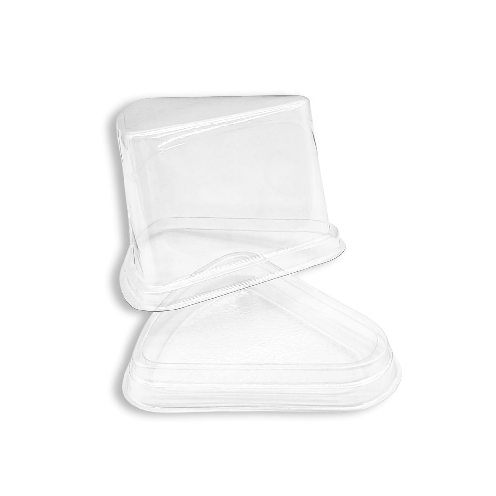 Triangular Clear Cake Slice Tray W/ Lid | 3.94x3.54x3.82" - open