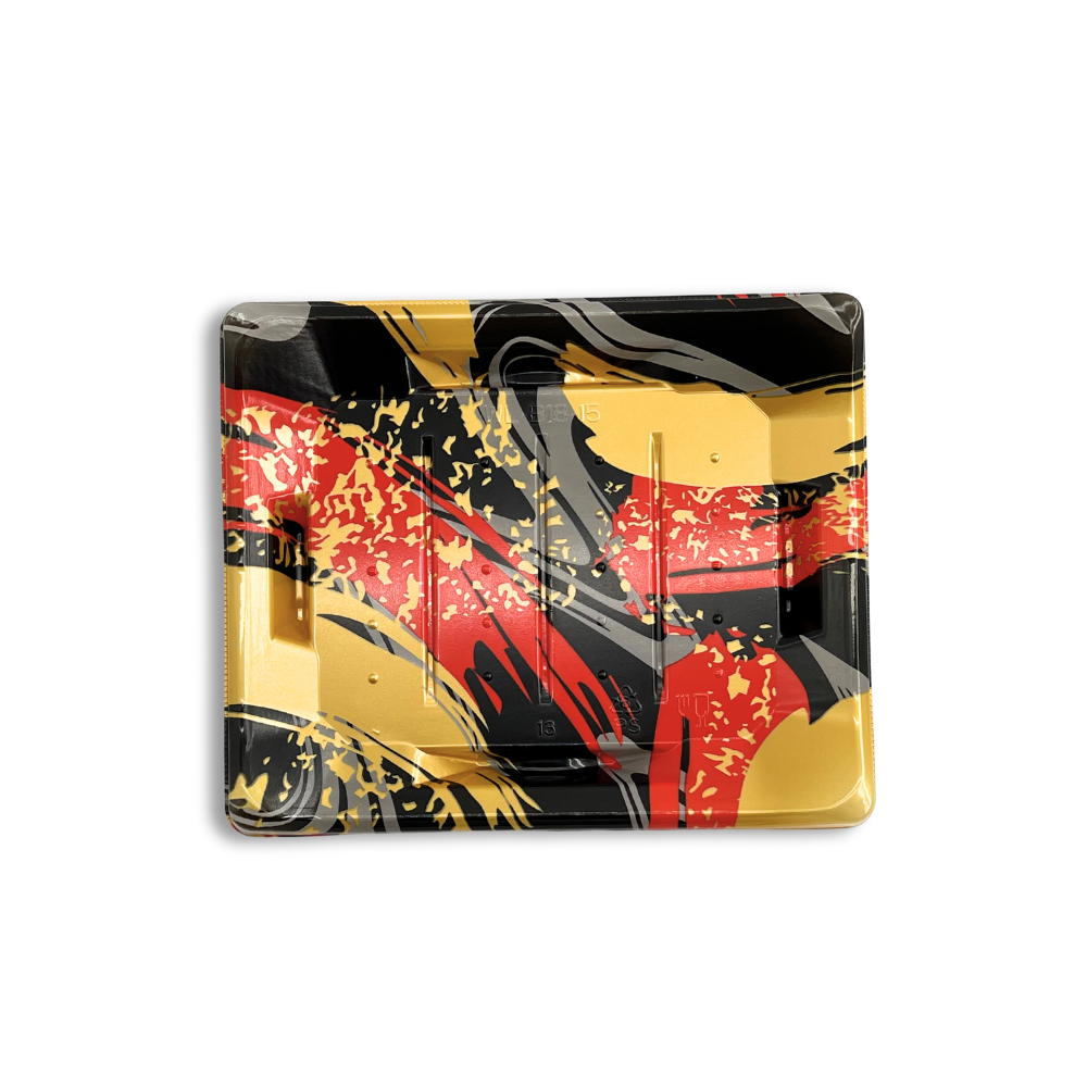 WL-B03 | Golden Red Sushi Tray W/ Clear Lid | 7x5.79x2.17" - base