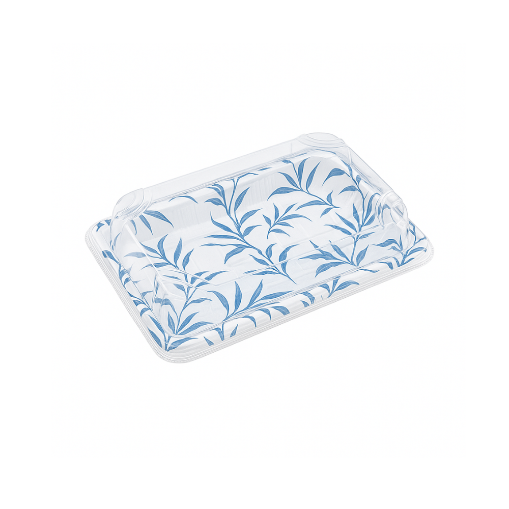 WP-05 | PET Blue Maple Pattern Sushi Tray W/ Lid | 7.28x5.12x1.77"