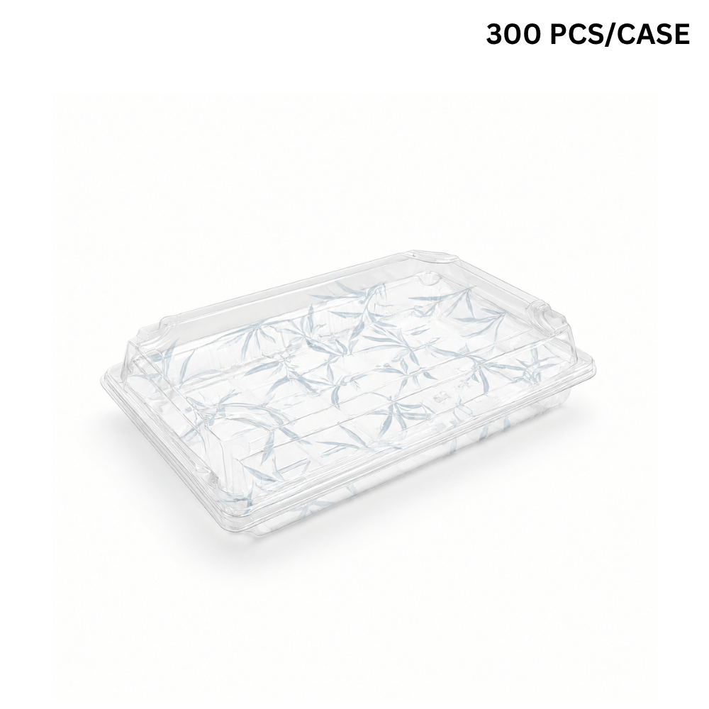 WP-09 | PET Leaf Pattern Sushi Tray W/ Lid | 9.45x5.9x1.77" - 300 pcs