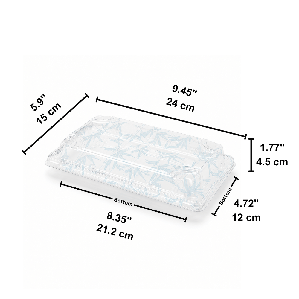 WP-09 | PET Leaf Pattern Sushi Tray W/ Lid | 9.45x5.9x1.77" - size