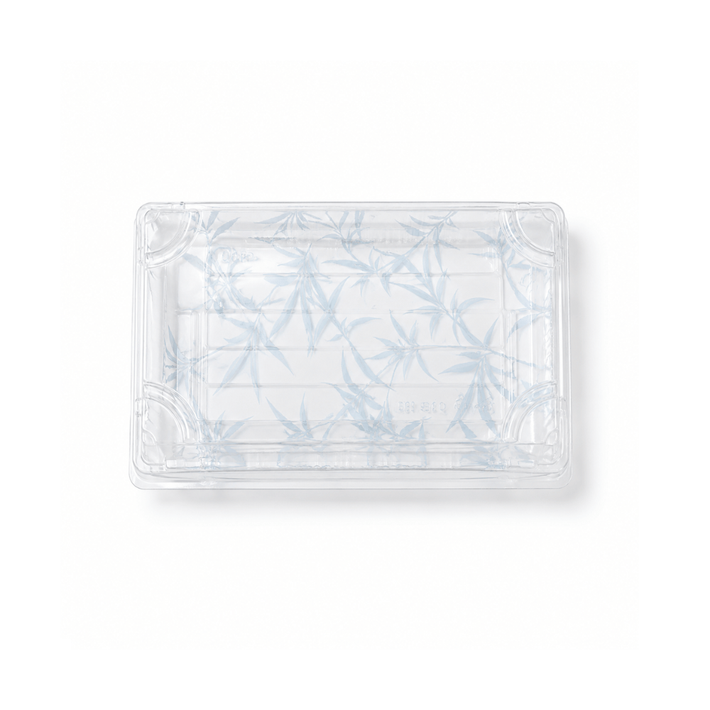 WP-09 | PET Leaf Pattern Sushi Tray W/ Lid | 9.45x5.9x1.77" - top
