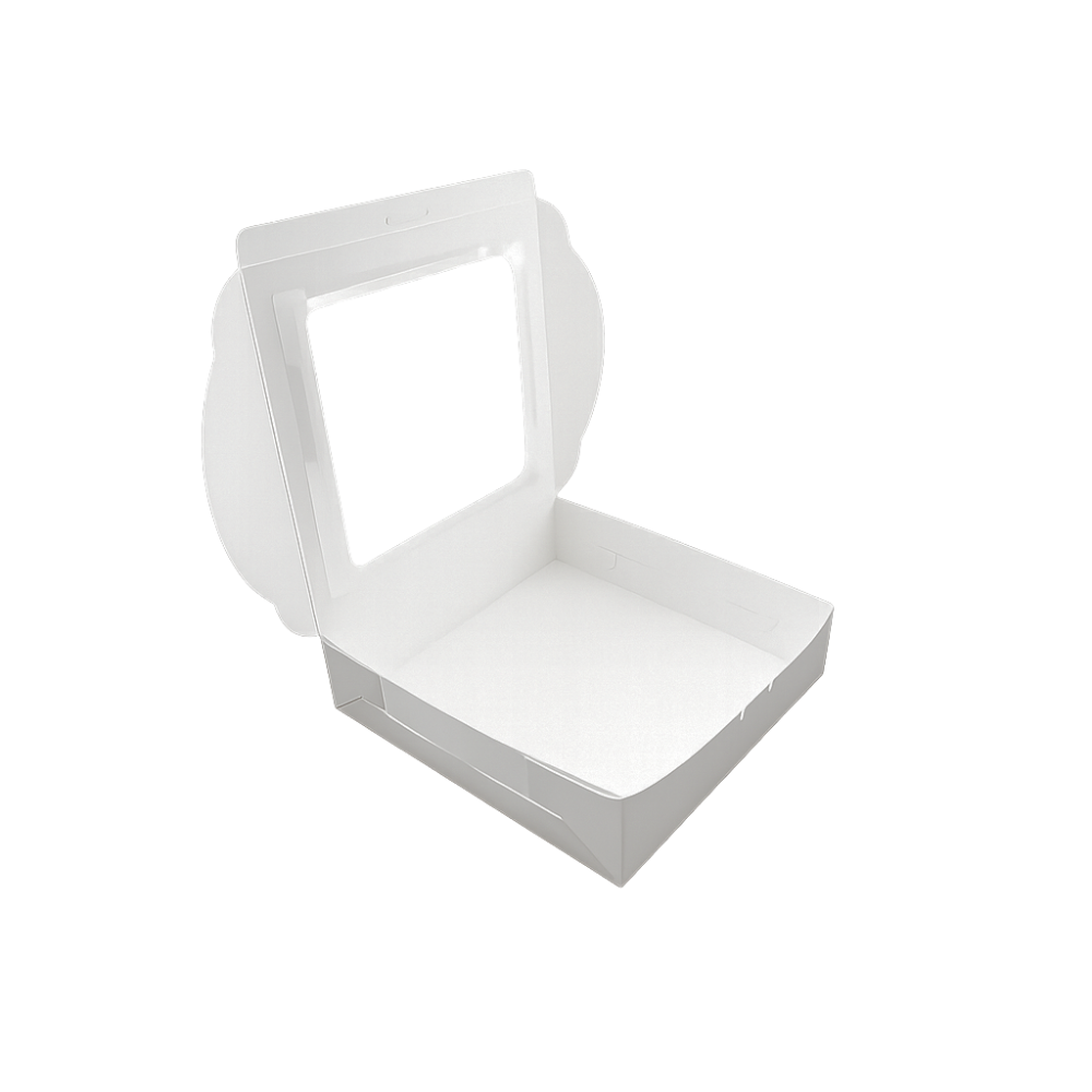 White Cake Paper Box W/ Window | 10x10x2.5" - open