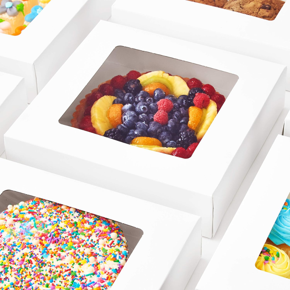 White Cake Paper Box W/ Window | 10x10x2.5" - With Cake