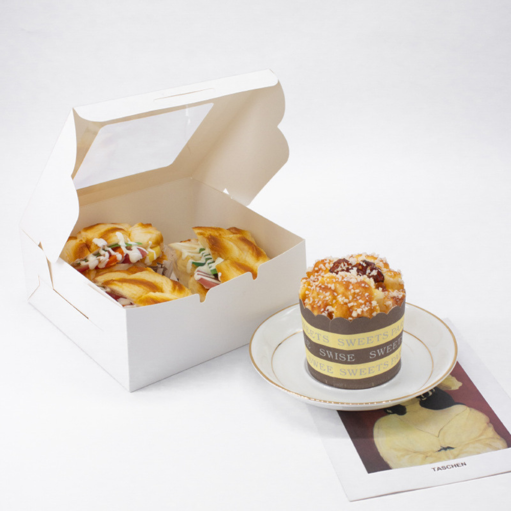 White Cake Paper Box W/ Window | 8x8x2.5" - With Dessert