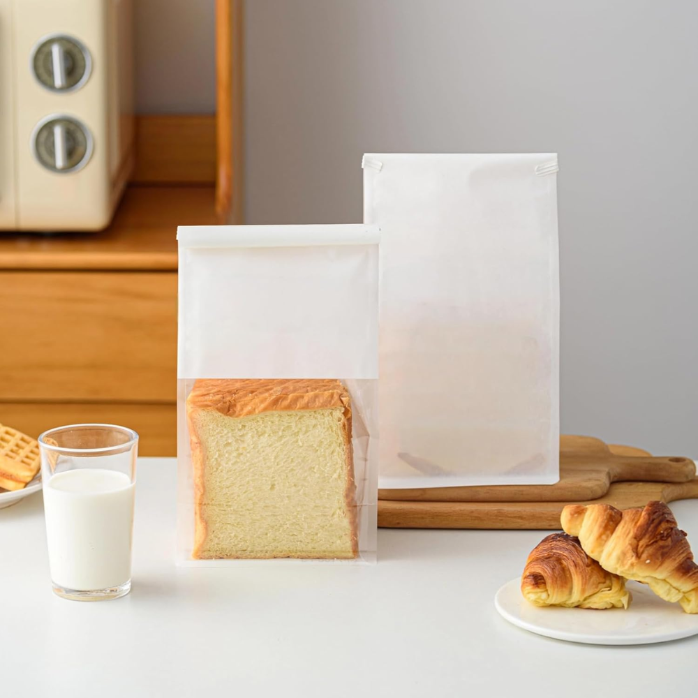 White Paper Bread Bag W/ Window & Tin Tie Tab Lock | 5.5x3.94x10.63"