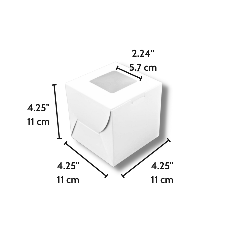 White Square Cake Paper Box W/ Window | 4.25x4.25x4.25" - size