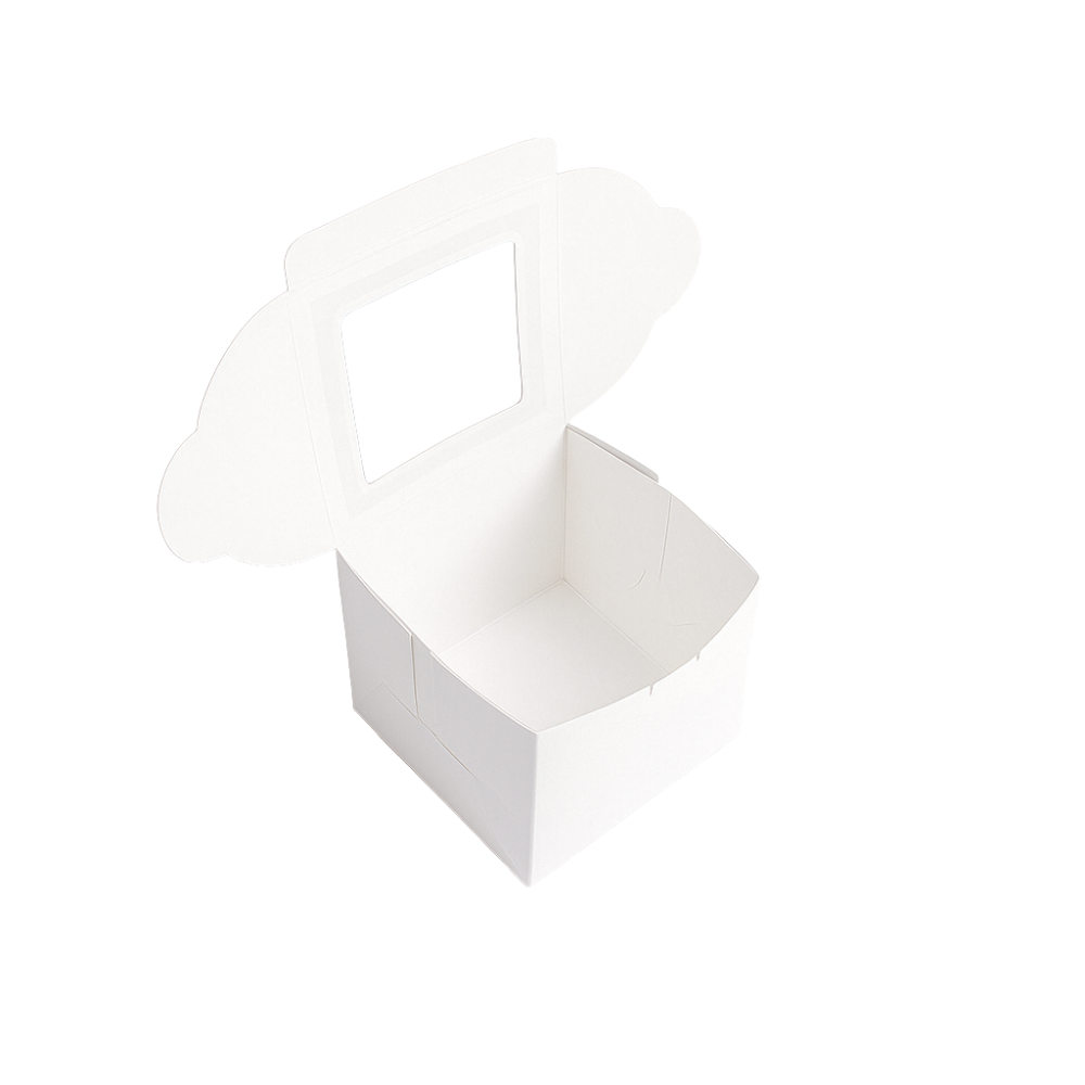 White Square Cake Paper Box W/ Window | 6x6x5" - open