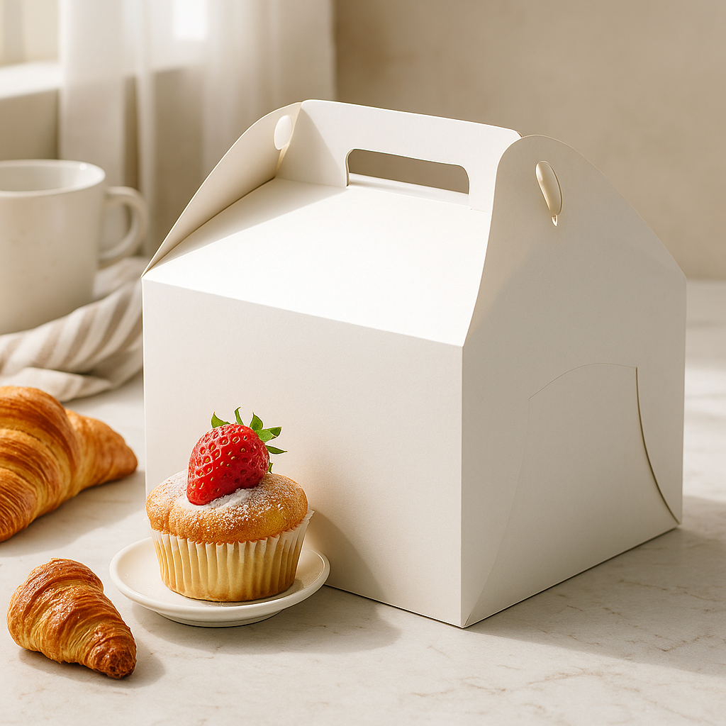 White Cake Paper Box Pastry Box W/ Handle | 10.25x10.25x6"