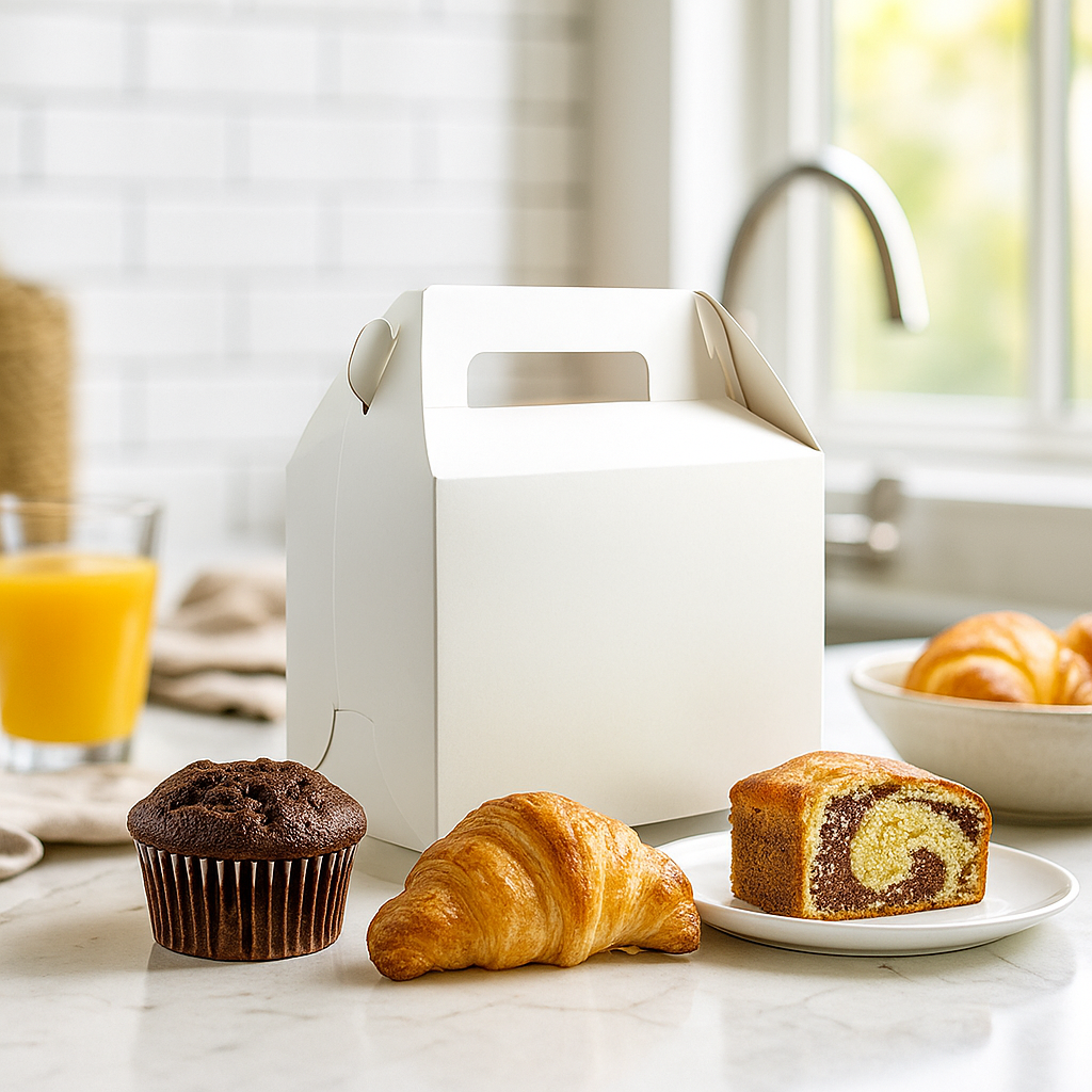 White Cake Paper Box Pastry Box W/ Handle | 7.5x3.75x5"