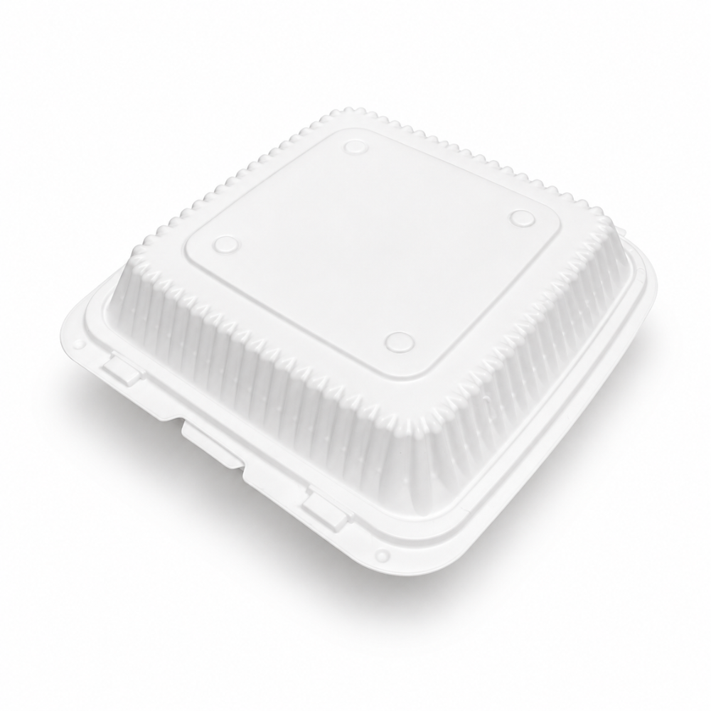 XT-91 (991) | Microwavable PP Square Clamshell Container W/ Vent Hole | 9x9x3" - close