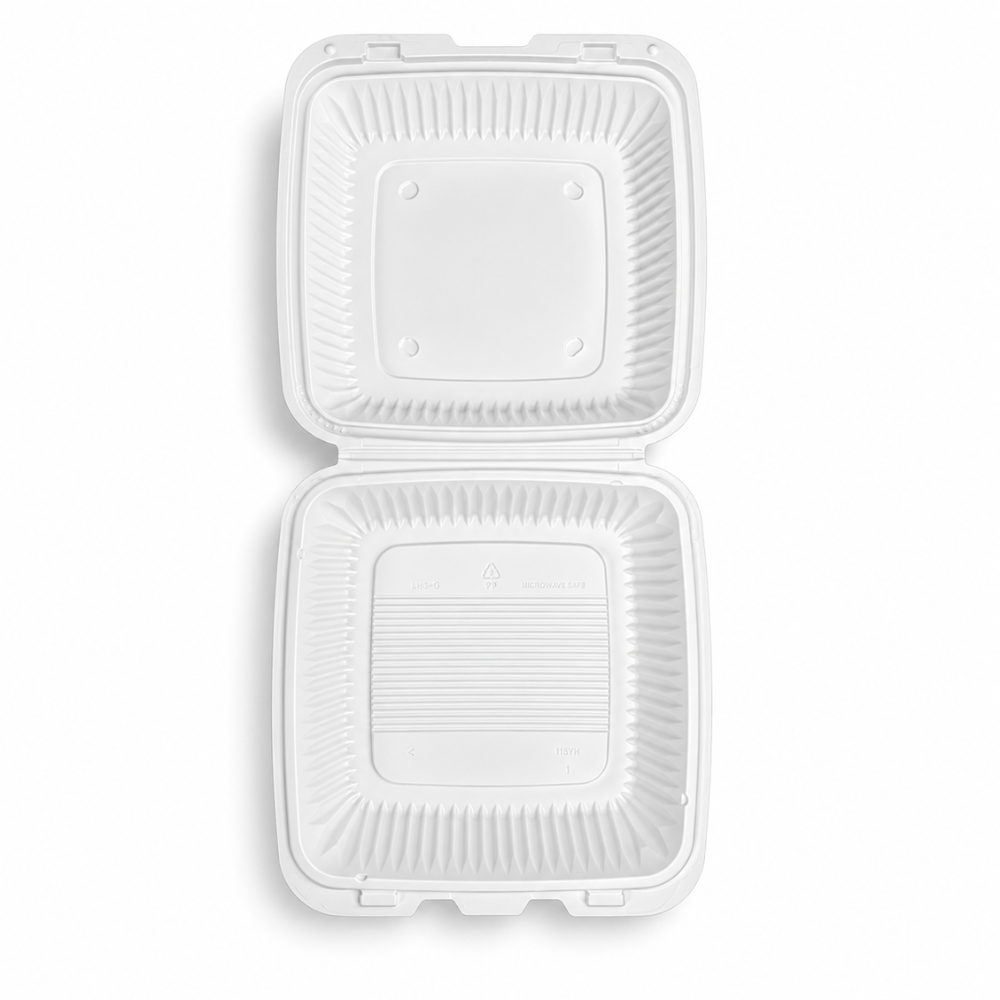 XT-91 (991) | Microwavable PP Square Clamshell Container W/ Vent Hole | 9x9x3" - open