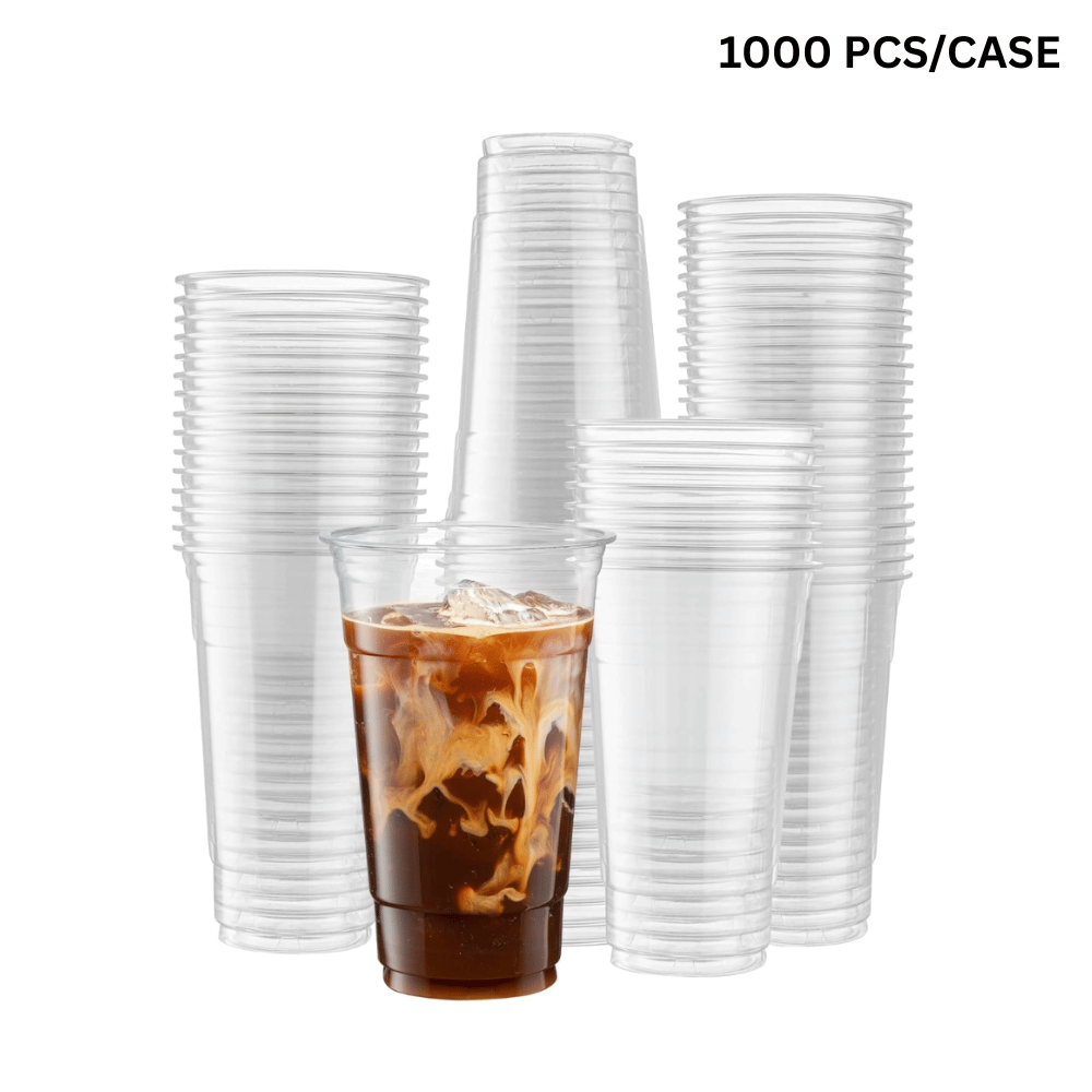 24oz PET clear cold drink cup, crystal clear BPA-free cup for bubble tea shops, cafes and smoothie bars - 98mm top 1000 pcs bulk pack