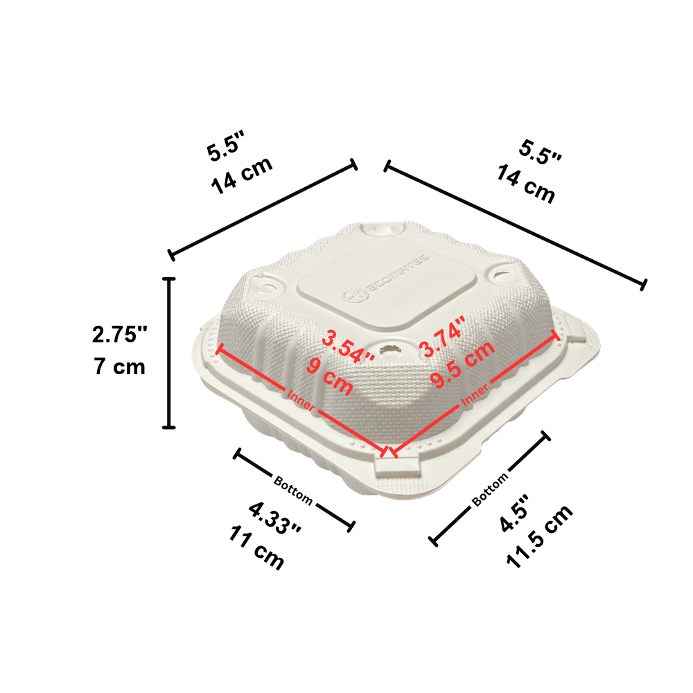 YQ-51 (224) | Microwavable PP Clamshell Container W/ Vent Hole | 5.5x5.5x2.75" - size