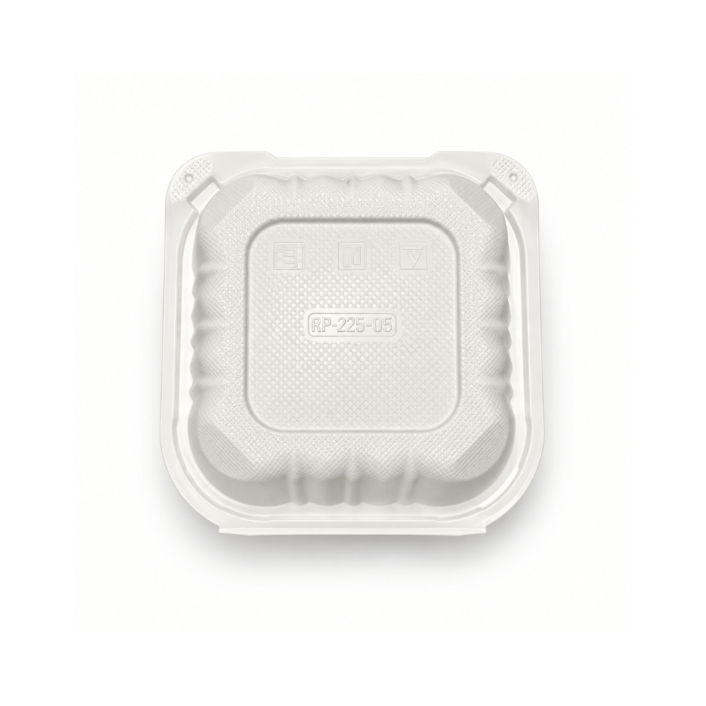 YQ-61 (225) | Microwavable PP Square Clamshell Container W/ Vent Hole | 6.1x6.1x3" - bottom