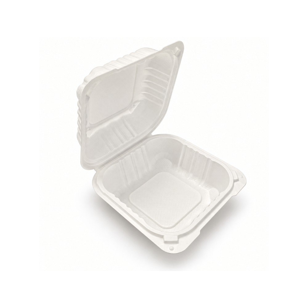 YQ-61 (225) | Microwavable PP Square Clamshell Container W/ Vent Hole | 6.1x6.1x3" - open