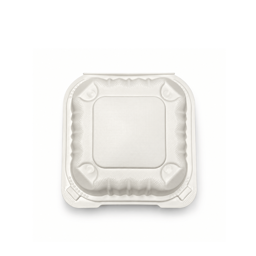 YQ-61 (225) | Microwavable PP Square Clamshell Container W/ Vent Hole | 6.1x6.1x3" - top