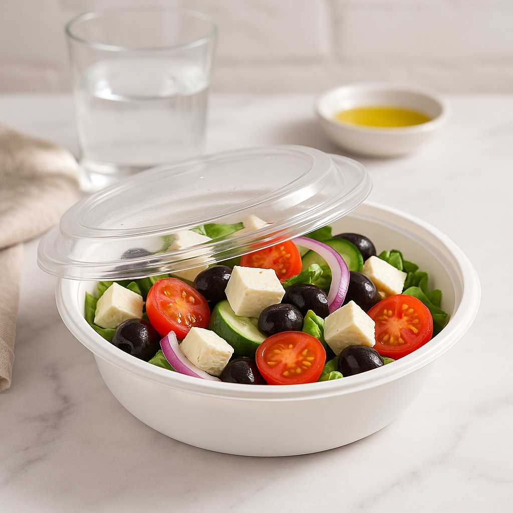 ZS-9048 | 48oz Microwaveable PP White Round Container W/ Vent Lid with salad