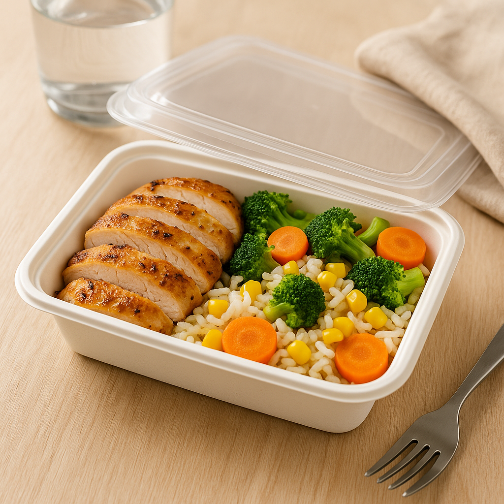 ZS-9638 | 38oz Microwaveable PP White Rectangular Container W/ Vent Lid