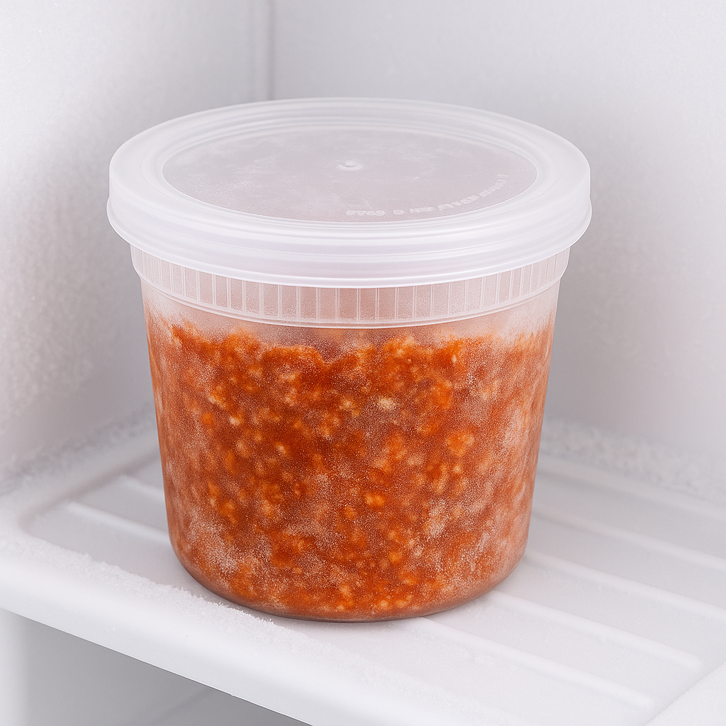 c24 Deli Container in a Freezer with meat sauce