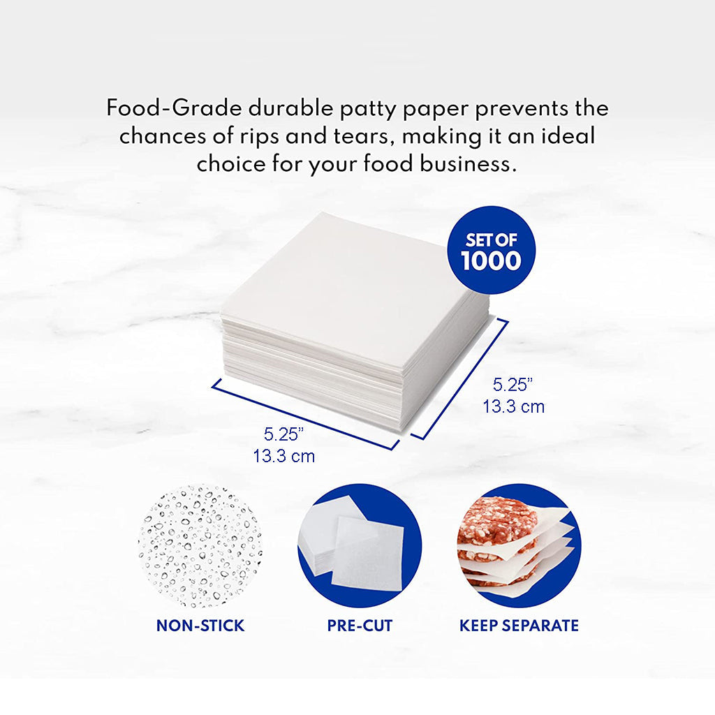 DEL190001 Papier à galettes pour hamburger De Luxe 5,25x5,25" - 1000 pièces