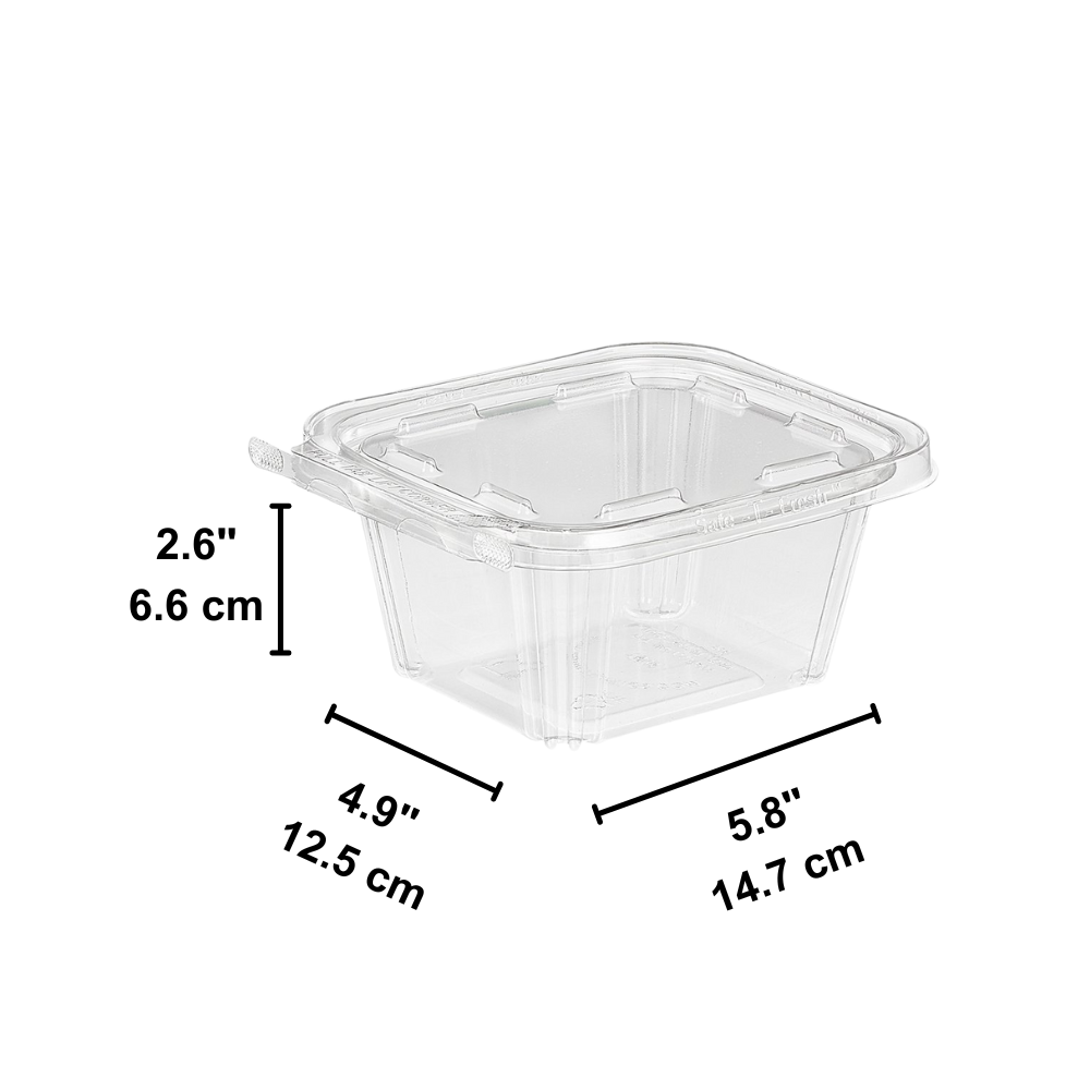 TS16 | 16oz PET Clear Rectangular Hinged Safe-T-Fresh Salad Container