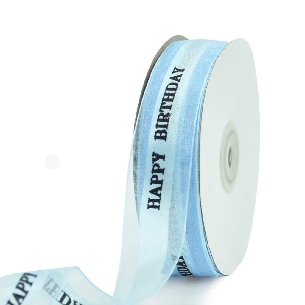 1" Happy Birthday Fabric Ribbon blue